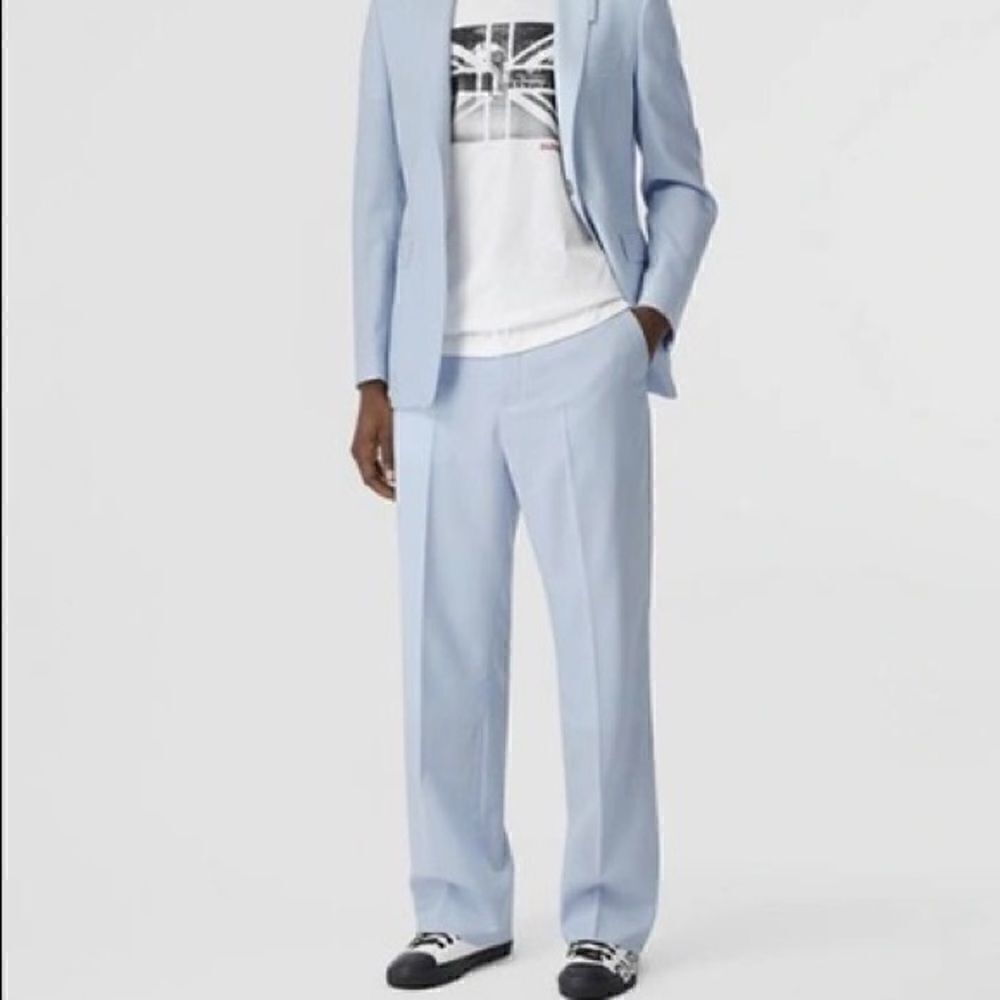 Burberry TUMBLED WOOL WIDE-LEG TROUSERS IN PALE BLUE, NWT
